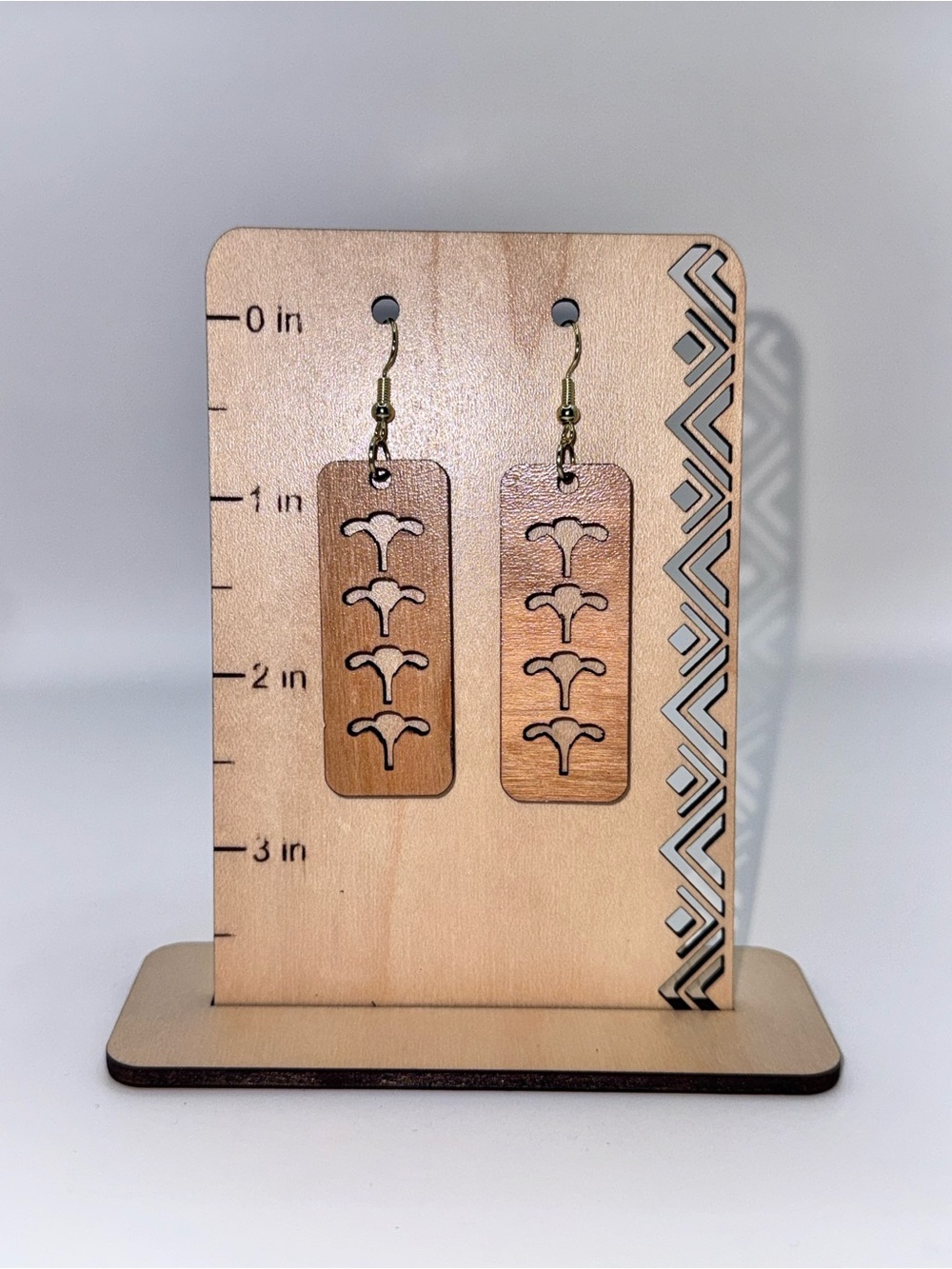 Laser cut cherry wood Hawaiian Puakenikeni Dangle Earrings - Light Brown